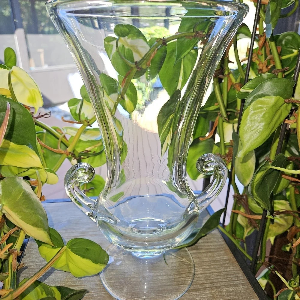 Vintage Tiffin Glass Coronet Etched Footed Urn Vase with Handles Large